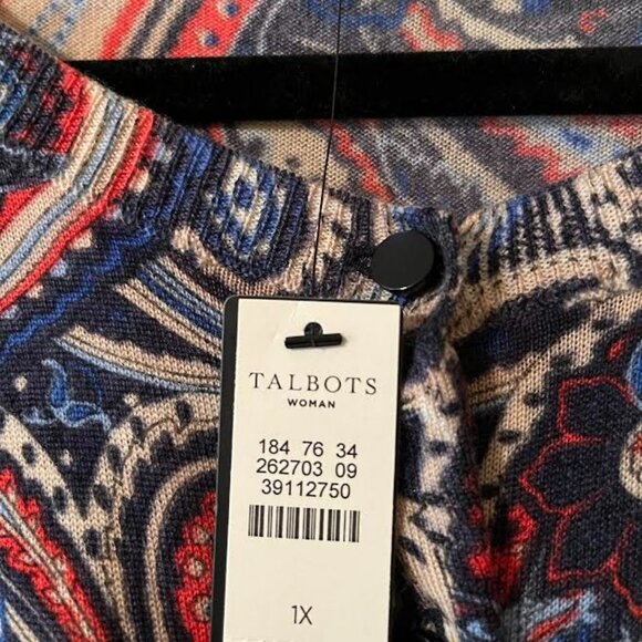 Talbots NWT Pure Merino Wool Cardi Paisley 1X Long-Sleeve - Picture 6 of 6